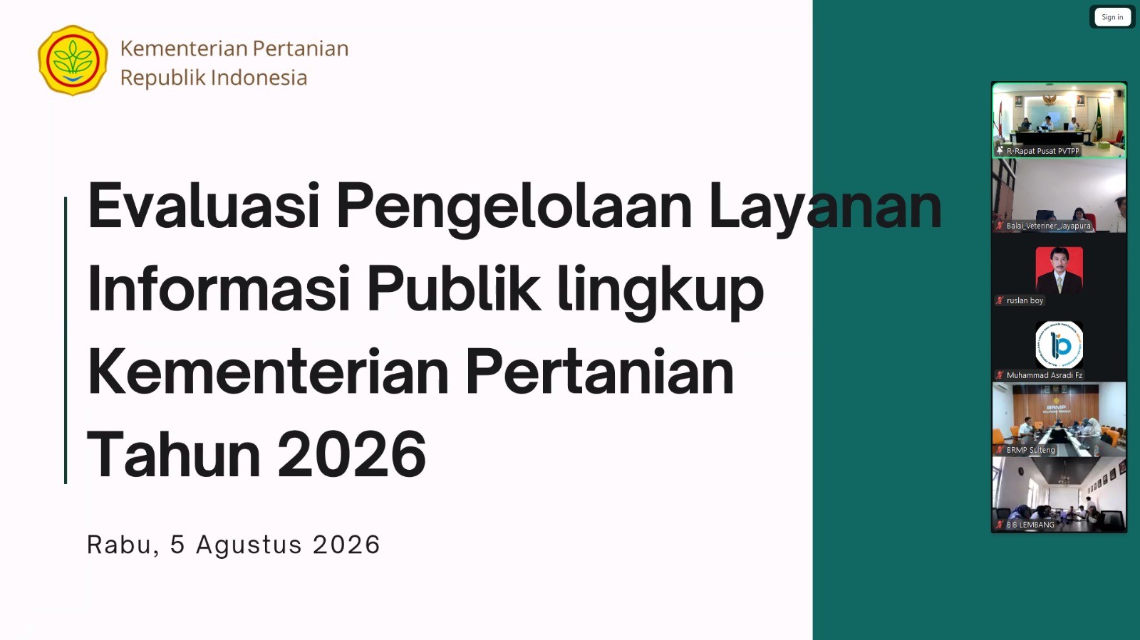Sosialisasi Pemeringkatan Keterbukaan Informasi Publik Lingkup Kementan Tahun 2026