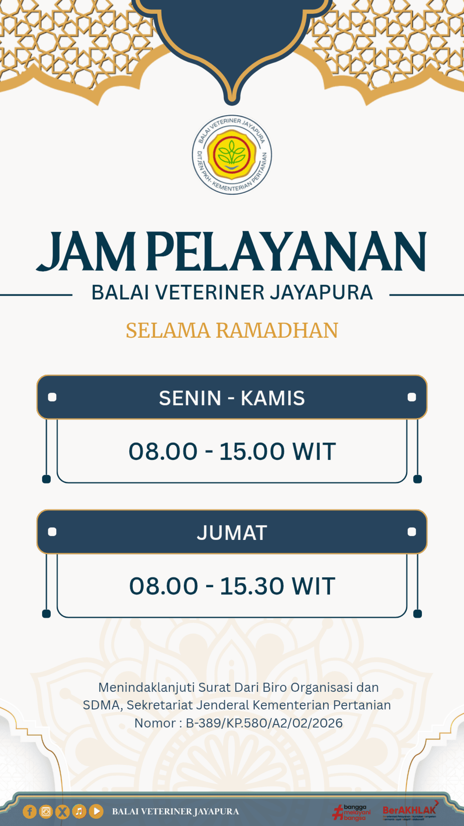 Pengumuman Perubahan Jam Pelayanan
